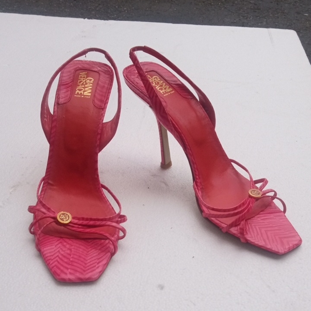 Versace Striped Sexy Strappy 4" Sling-back Heels, Size 9.5 (US) - Picture 1 of 15
